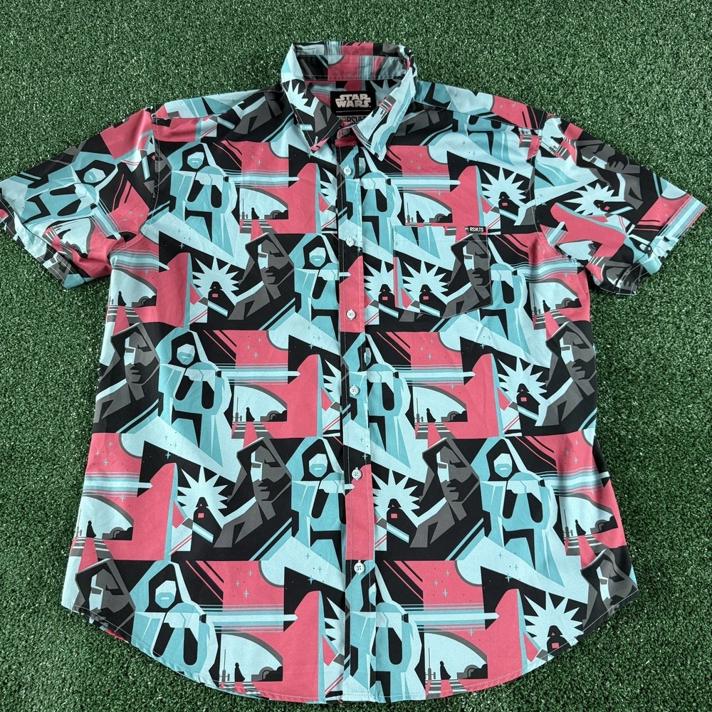 RSVLTS Star Wars Mens Hawaiian Button Shirt Darth Vader Obi-Wan Kenobi